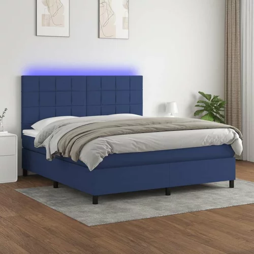  Box spring postelja z vzmetnico LED modra 160x200 cm blago, (20899440)