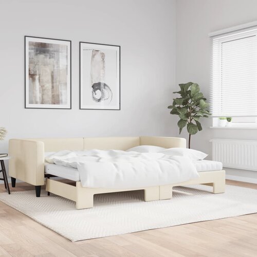  Dnevni krevet na razvlačenje krem 100 x 200 cm od tkanine Slike