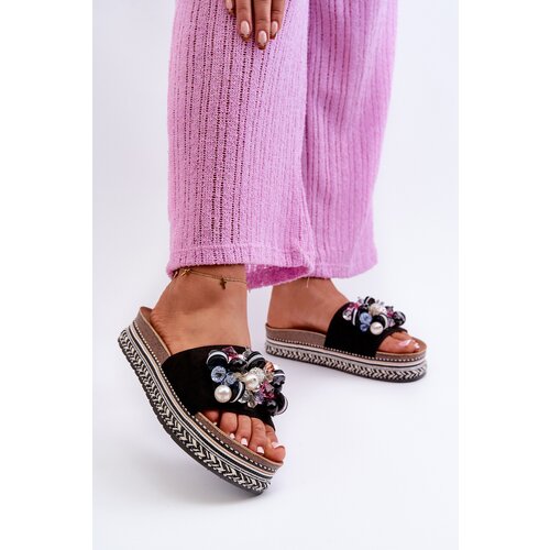 Kesi Women's platform slippers with S.Barski decorations black Cene
