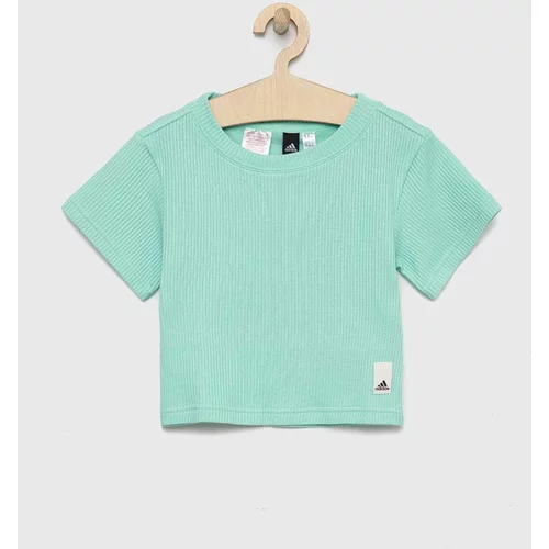 Adidas Otroška bombažna kratka majica turkizna barva