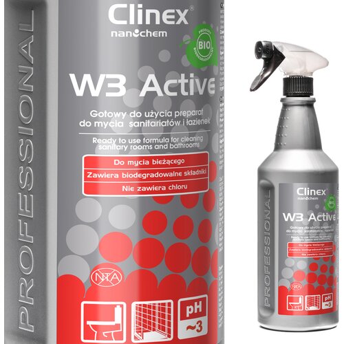 Clinex Tekočina za či&scaron;čenje sanitarnih prostorov in kopalnic na osnovi citronske kisline W3 Active BIO 1L, (21389347) Cene