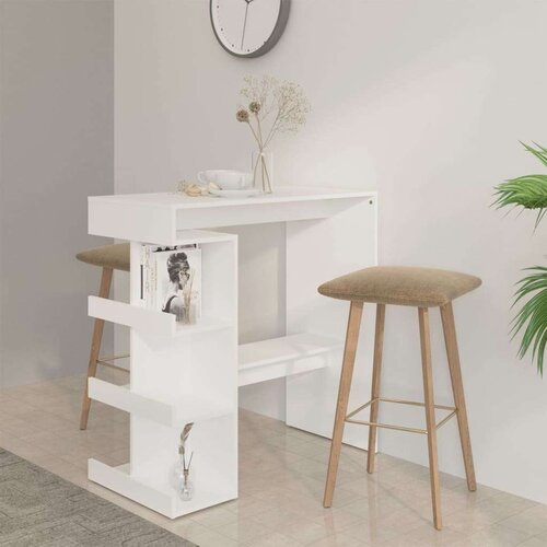 vidaXL Barska miza s policami bela 100x50x101,5 cm iverna plošča Cene