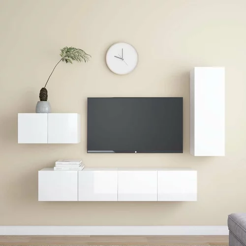  Komplet TV omaric 4-delni visok sijaj bela iverna plošča, (20913688)
