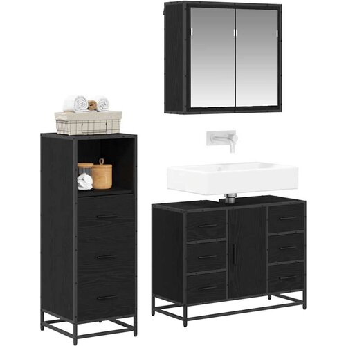 VidaXL set namje&amp;scaron;taja za kupaonicu 3 pcs crni hrast 80 x 33 x 60 cm Slike