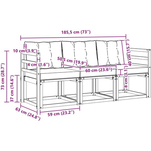  Set vanjskih sofa s jastukom 3 pcs Prirodna i crna Slike