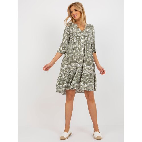Fashion Hunters Khaki boho pattern dress with frill SUBLEVEL Slike