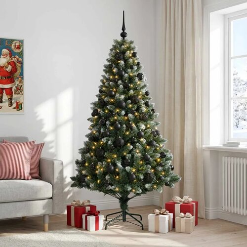 Umjetno božićno drvce s kuglicama 180 cm 300 LED lampica - 180 cm s LED-ima i crnim lopticama Slike
