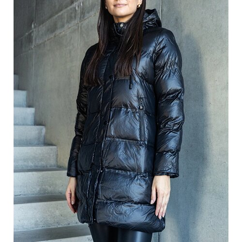 Gemre Black long quilted jacket with a detachable hood Gilterel Cene