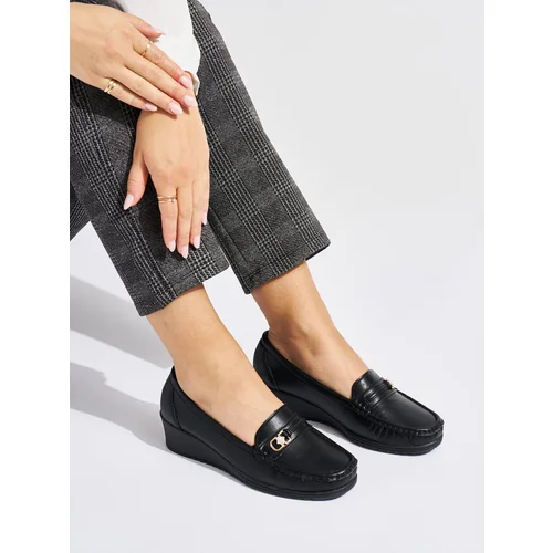 Shelvt Black women's loafers with buckle