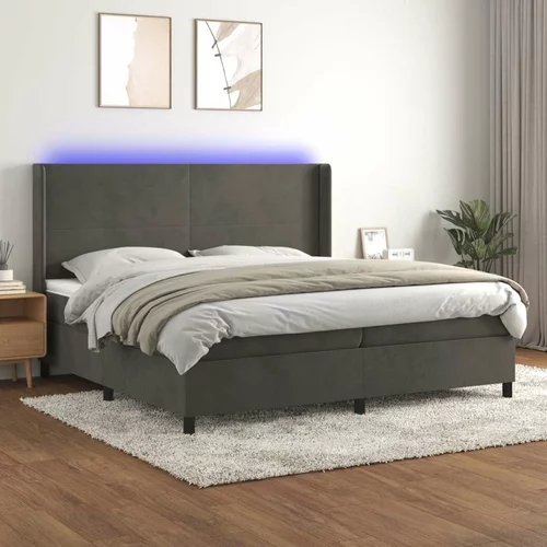  Box spring postelja z vzmetnico LED temno siva 200x200 cm žamet, (20788926)