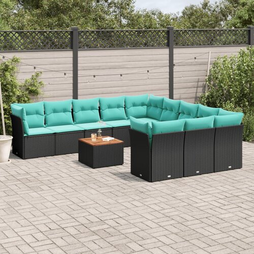  12-dijelni set vrtnih sofa s jastucima poliratan crni Cene