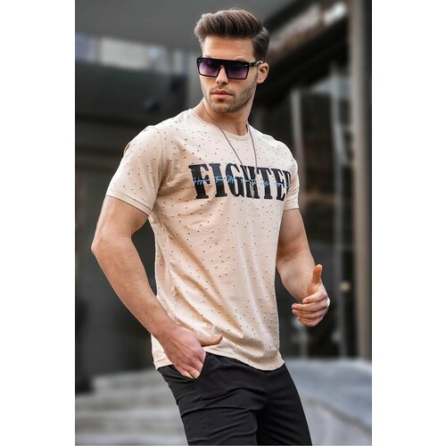 Madmext Beige Ripped Detailed Crew Neck T-Shirt 4592 Cene