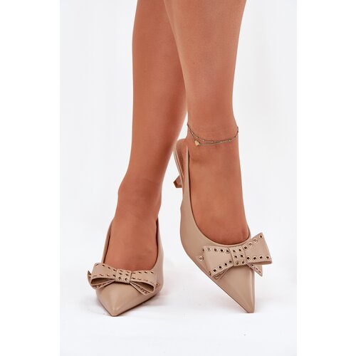 Boto High Heel Shoes With Bow Beige Folesca Cene