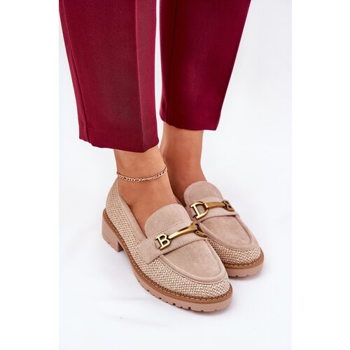 Boto Women’s moccasins with braid and gold detail beige Seffolia Cene