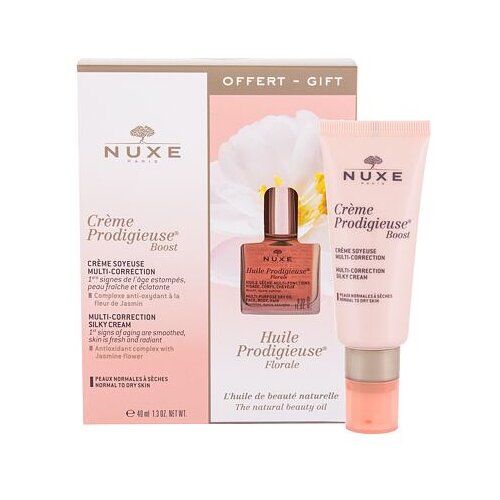 Nuxe Cr&amp;egrave;me Prodigieuse Boost darovni set dnevna krema za kožu Creme Prodigieuse Boost Multi-Correction Silky Cream 40 ml + suho ulje Huile Prodigieuse Florale 10 ml za žene Slike