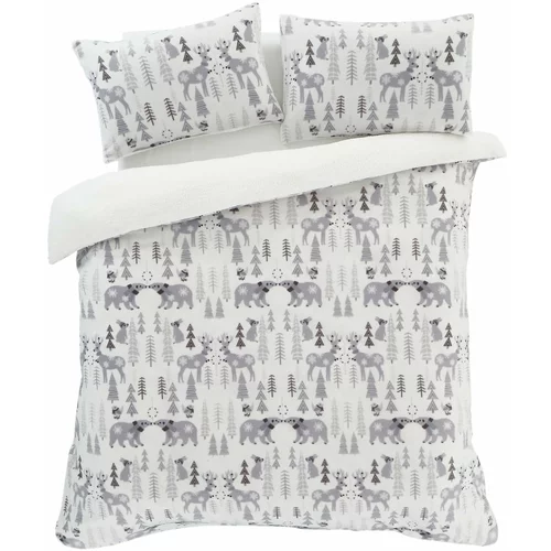 Catherine Lansfield Bijela-siva posteljina za bračni krevet od mikropliša 200x200 cm Winter Wonderland –