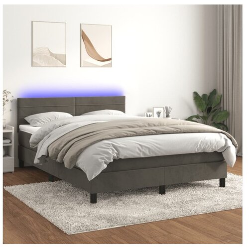  Box spring postelja z vzmetnico LED temno siva 140x190 cm žamet Cene