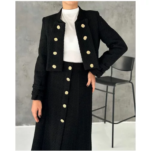 Laluvia Black Premium Quality Lina Tuvid Skirt Jacket Set