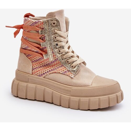 Kesi Beige women&amp;#039;s high sneakers on a massive Kernia platform Slike