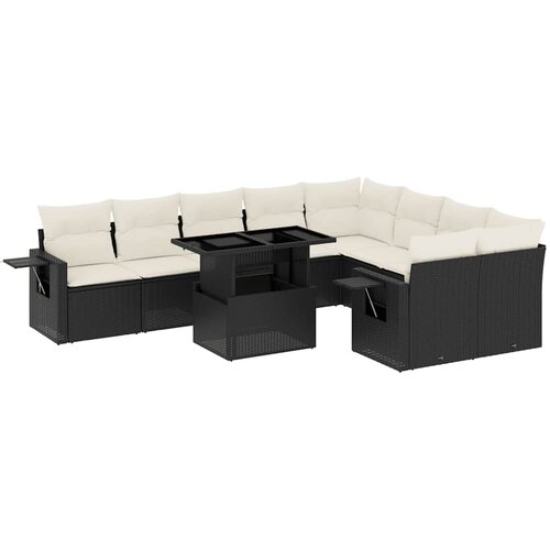  10-dijelni set vrtnih sofa s jastucima crni od poliratana Crna 100 x 55 x 73 cm Slike