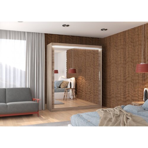 ADRK Spalna drsna omara ETTORE z ogledalom in LED, 180 cm - HRAST TARTUF Cene