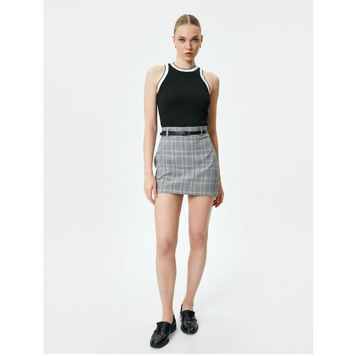 Koton Belted Plaid Mini Skirt Slike