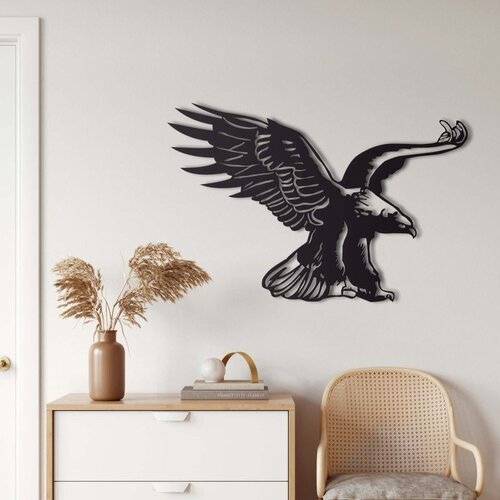 Wallxpert metalni zidni ukras 5417, orao raširenih krila, 75 x 50 cm, crni Cene