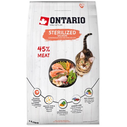 Ontario Cat Sterilised - losos 6,5 kg Cene