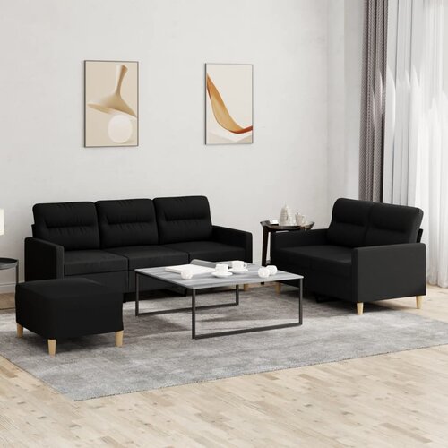  3-dijelni set sofa s jastucima crni od tkanine Cijene