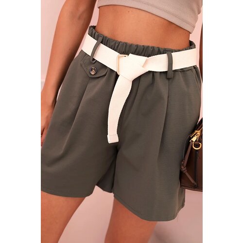 Kesi Włoski Women's high-waisted shorts with a belt khaki Cijene