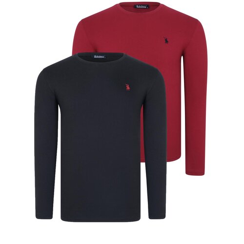 Dewberry DOUBLE SET T8588 ROUND NECK MEN'S SWEATSHIRT-BLACK-BURGUNDY Cene