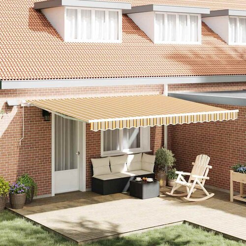 vidaXL Povlačivi tende &Scaron;areni 450 &times; 350 cm Tkanina i Aluminij - Žuta/siva/bijela 450 &times; 350 cm s bijelim okvirom Cijene