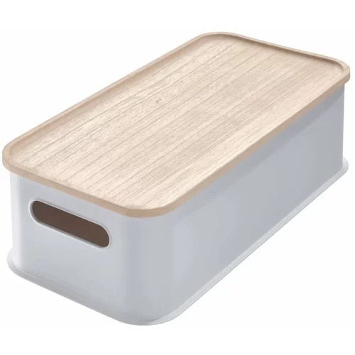 iDesign Siva kutija za pohranu s drvenim poklopcem paulovnija Eco Handled, 21,3 x 43 cm