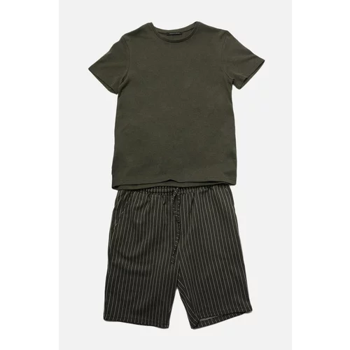 Trendyol Khaki Men Regular Fit Bottom Striped Pajamas Set