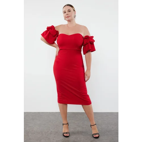 Trendyol Curve Red Fitted Woven Lined Evening Dress/Night/Graduation/Engagement Dress