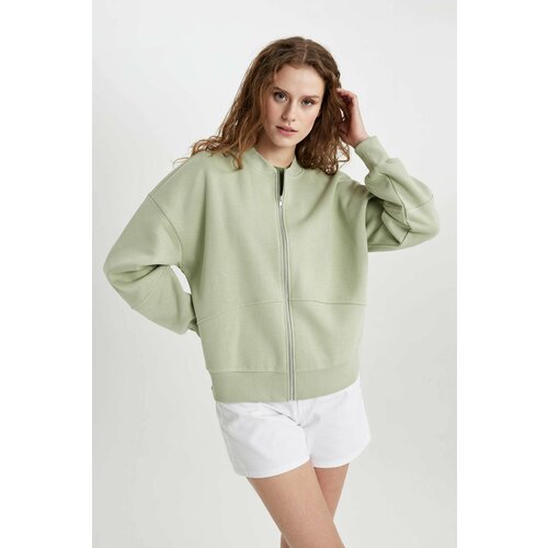 Defacto Oversize Fit Bomber Collar Thick Sweatshirt Fabric Soft Hairy Inside Cardigan Slike