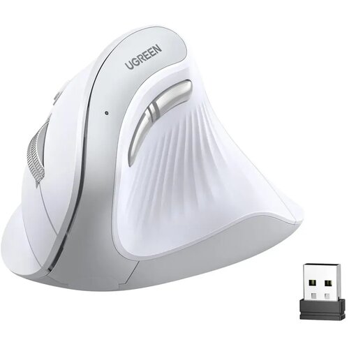 Ugreen bežični vertikalni mi&amp;scaron; MU008, Bluetooth + 2.4G, 4000 DPI, Beli Slike