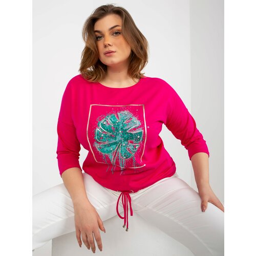 Fashion Hunters Fuchsia blouse size plus with print and application Slike