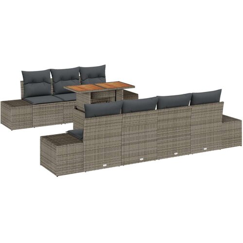 VidaXL vrtna sofra set Set od 8 Siva Ratan, Staklo, Drvo, Metal Slike