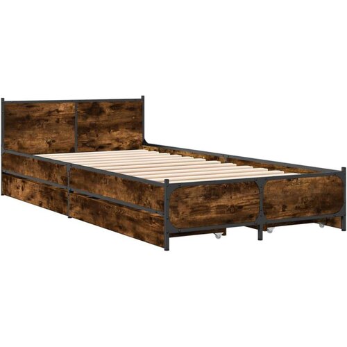 VidaXL Okvir kreveta s ladicama boja dimljenog hrasta 75x190 cm drveni Slike