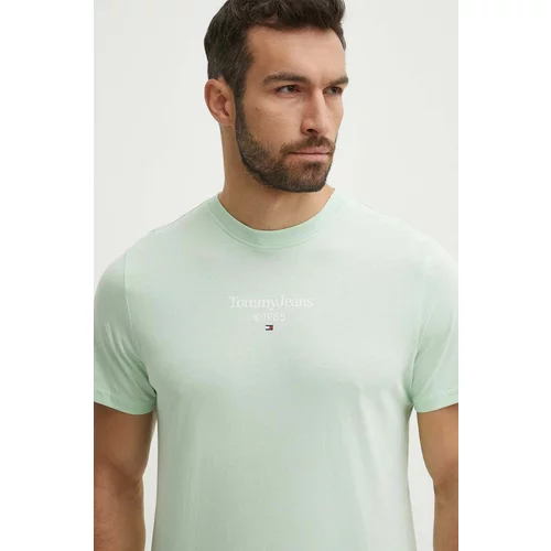 Tommy Jeans Bombažna kratka majica moški, zelena barva