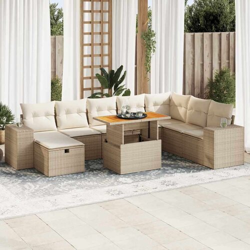 vidaXL 9-dijelni set vrtnih sofa s jastucima bež od poliratana bagrem Cene