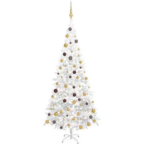 vidaXL umjetno božićno drvce LED s kuglicama L 240 cm bijelo