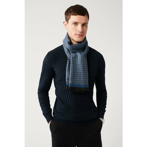Avva Men's Navy Blue Knitwear Sweater Half Turtleneck Front Textured Cotton Regular Fit Slike