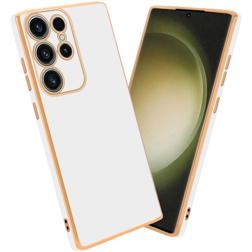 Cadorabo Ohi&scaron;je, združljivo z Samsung Galaxy S23 ULTRA in ble&scaron;čeča bela - zlata - Za&scaron;čitni ovitek iz prožnega silikona TPU in z za&scaron;čito kamere, (20860241) Cene