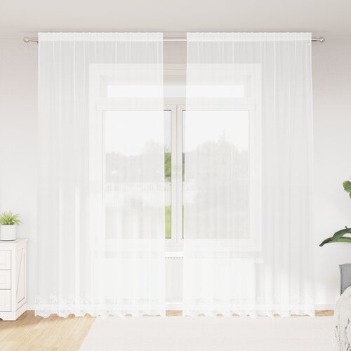 vidaXL Čipkasta Zavesa z zavesami Cvetlični Bela 200 x 280 cm Poliester Cene