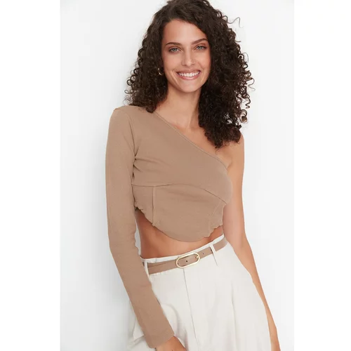 Trendyol Camel Single Sleeve Fitted Knitted Blouse