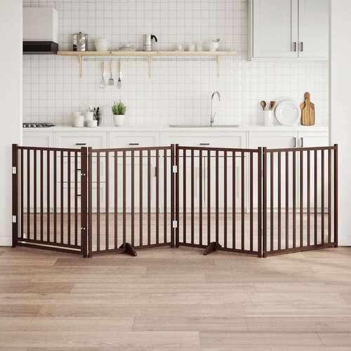 vidaXL Ograda za pse z vrati zložljiva 4 paneli rjava 320cm topolovina Cene