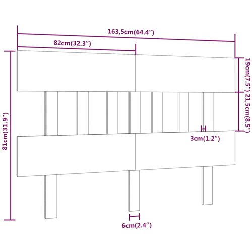  Uzglavlje za krevet 163,5 x 3 x 81 cm od masivne borovine Slike