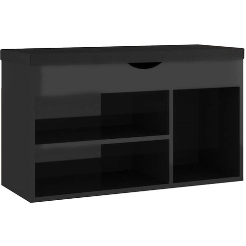 Klupa za cipele s jastukom sjajna crna 80 x 30 x 47 cm drvena Slike